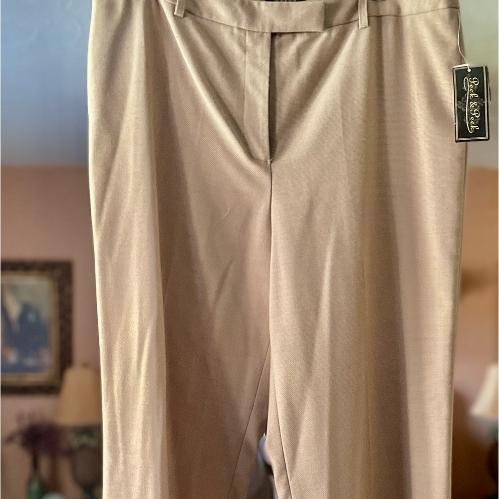 NWT Peck & Peck Linen-like Sand Beige Classic Slacks Size 12